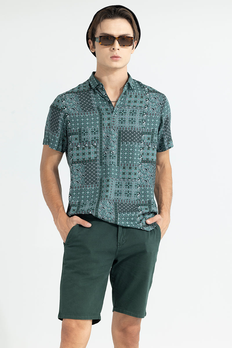 Buy Men's Bandana Motif Green Polo T-Shirt Online | SNITCH