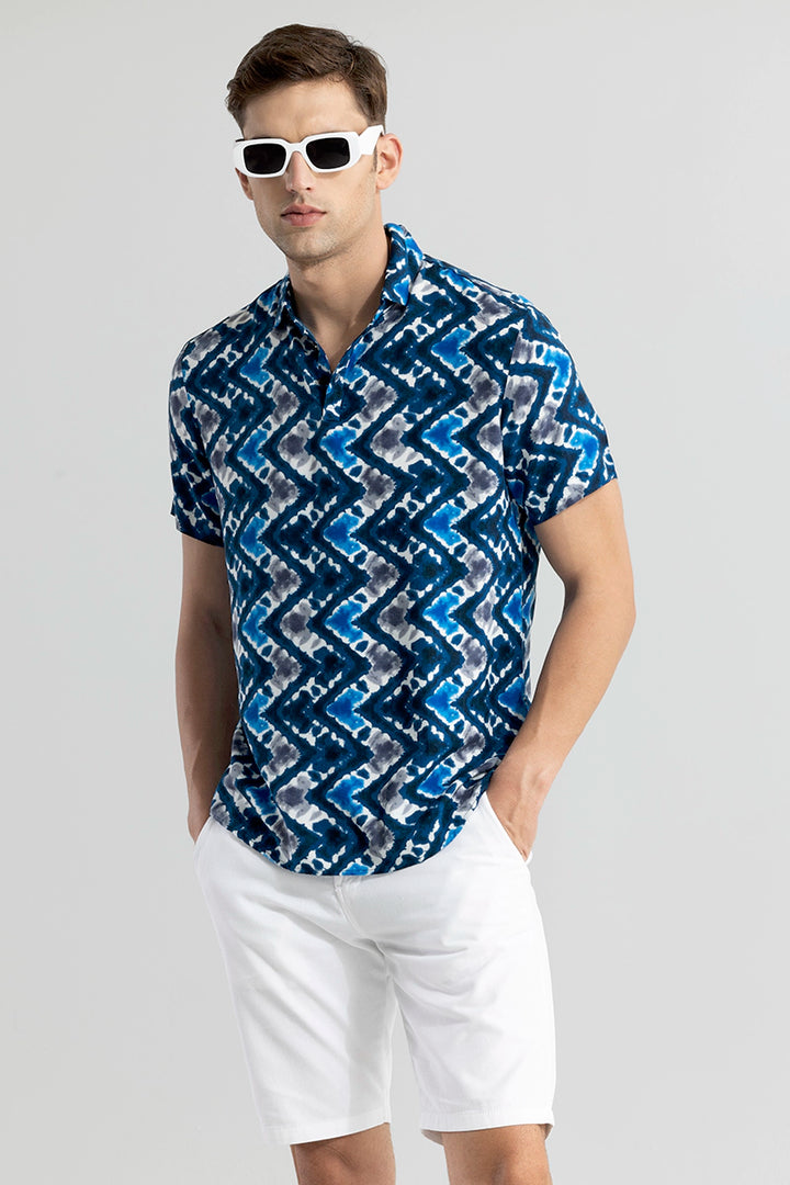 Criss Cross Dyed Blue Polo T-Shirt