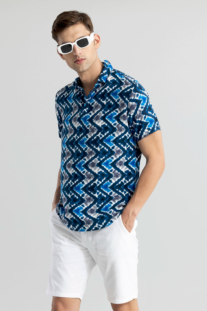 Criss Cross Dyed Blue Polo T-Shirt