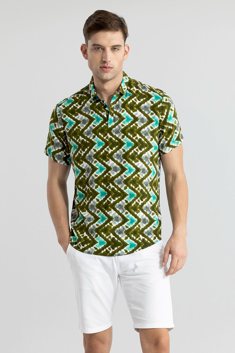 Criss Cross Dyed Green Polo T-Shirt