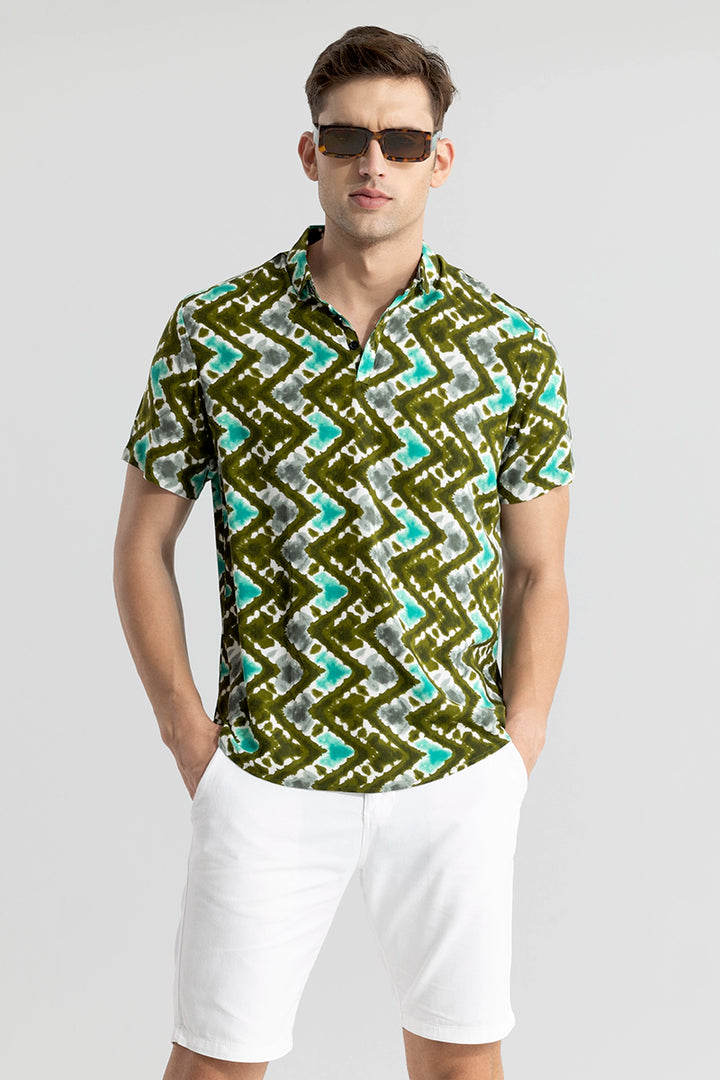 Criss Cross Dyed Green Polo T-Shirt