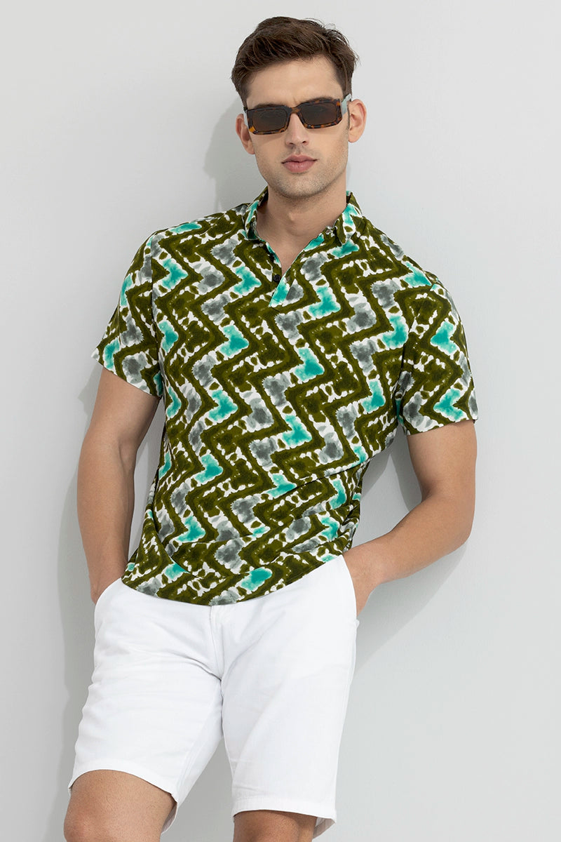 Criss Cross Dyed Green Polo T-Shirt