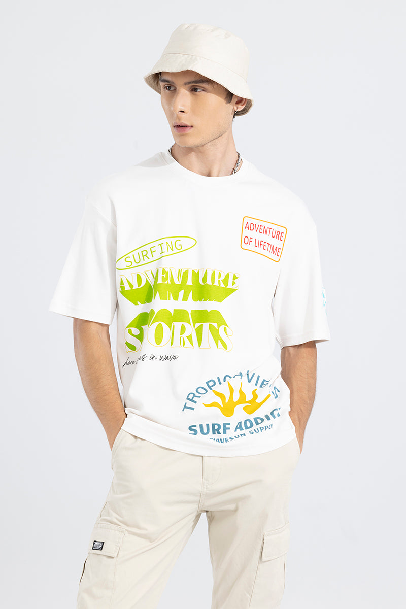 Surfing Waves White Oversized T-Shirt