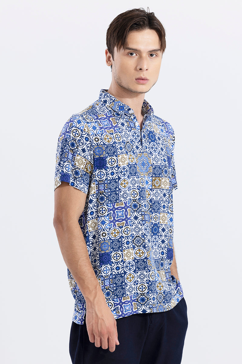 Block Print Blue Polo T-Shirt