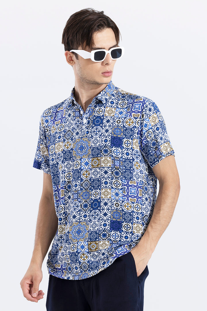 Block Print Blue Polo T-Shirt