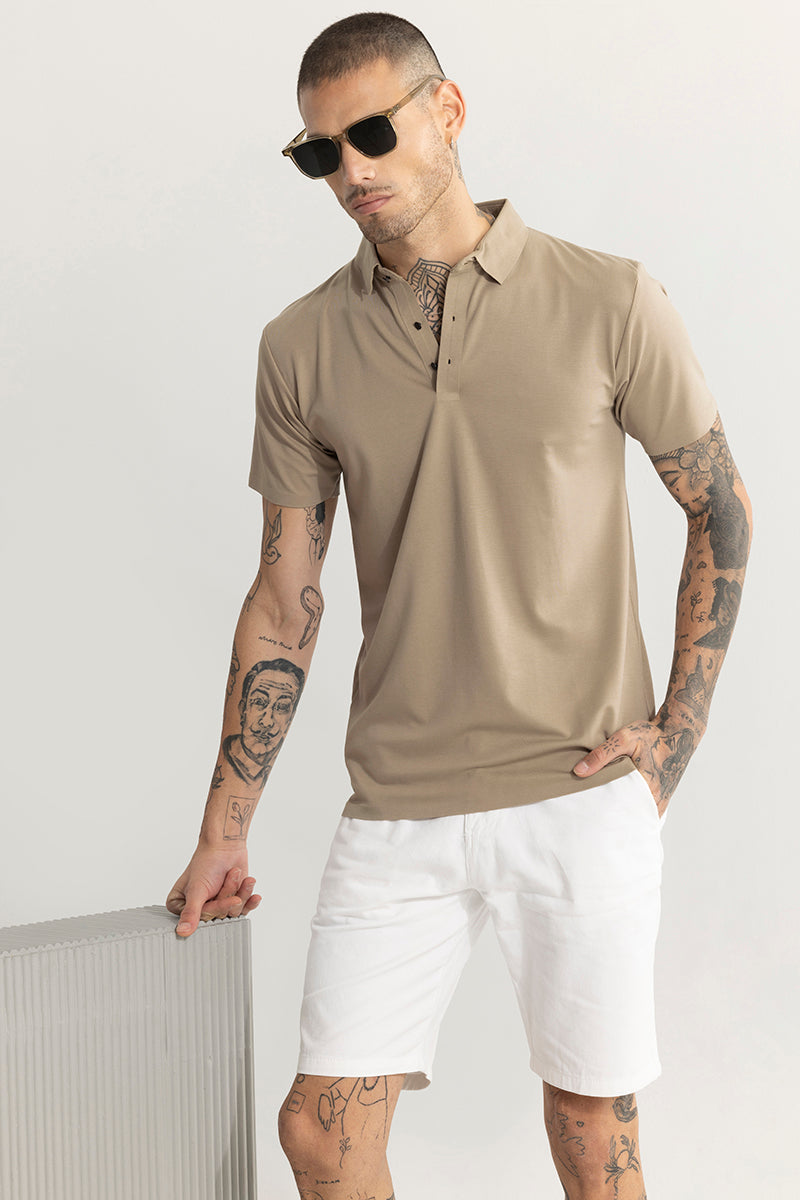 Crevasse Beige Polo T-Shirt