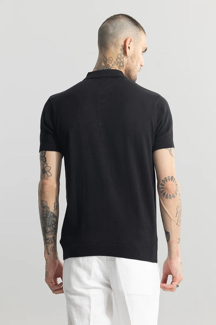 Coulter Knitted Black Polo T-Shirt