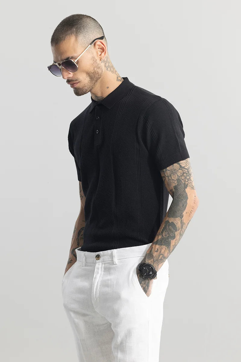 Coulter Knitted Black Polo T-Shirt