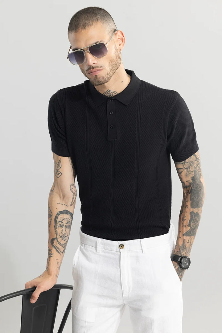 Coulter Knitted Black Polo T-Shirt