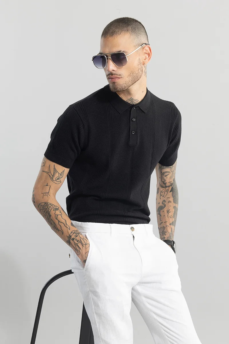 Coulter Knitted Black Polo T-Shirt