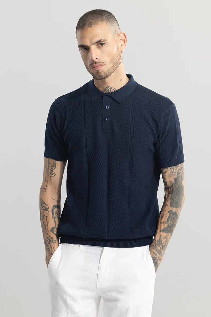 Coulter Knitted Navy Polo T-Shirt