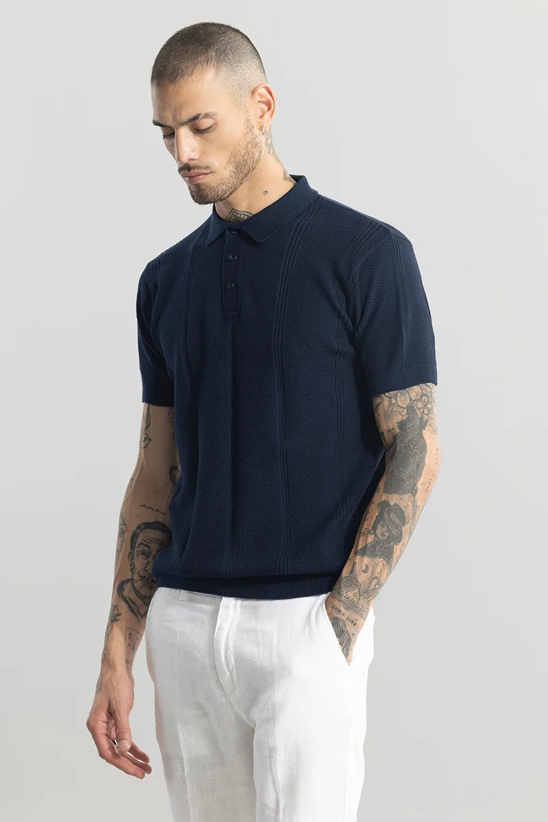 Coulter Knitted Navy Polo T-Shirt