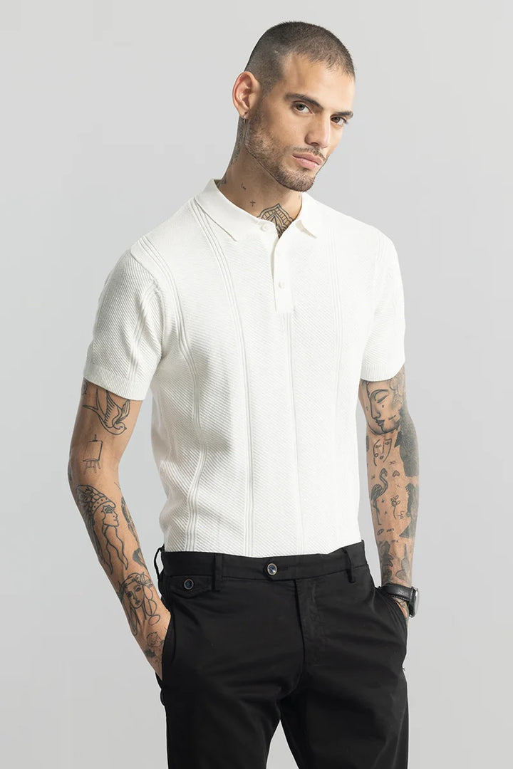 Coulter Knitted White Polo T-Shirt