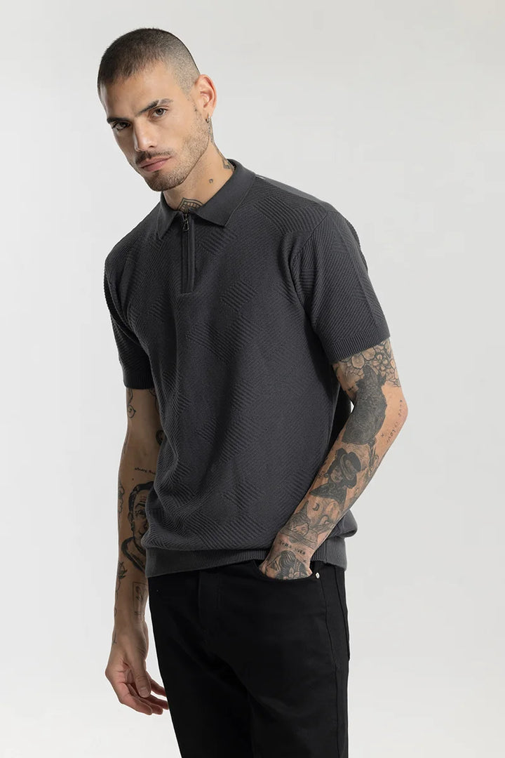 Crochet Grey Polo T-Shirt