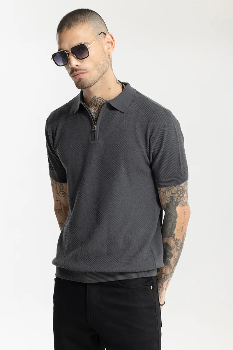 Crochet Grey Polo T-Shirt