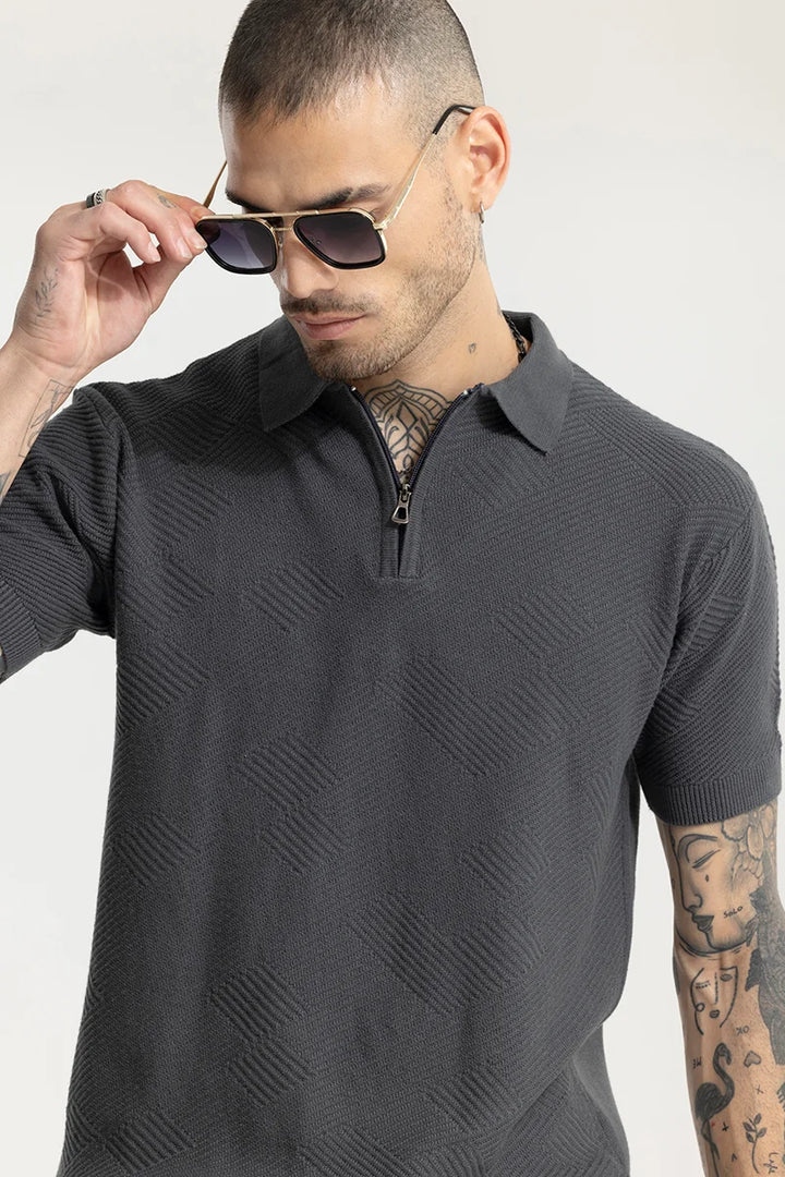 Crochet Grey Polo T-Shirt