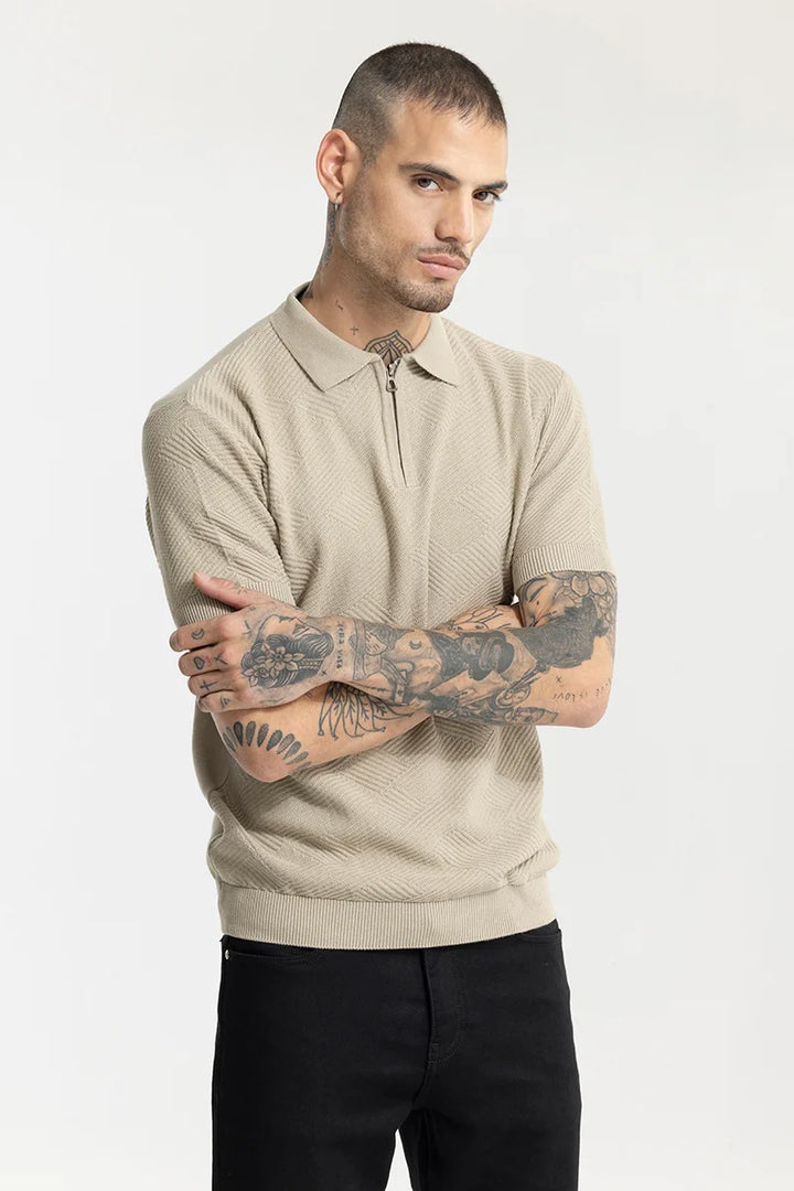 Crochet Beige Polo T-Shirt