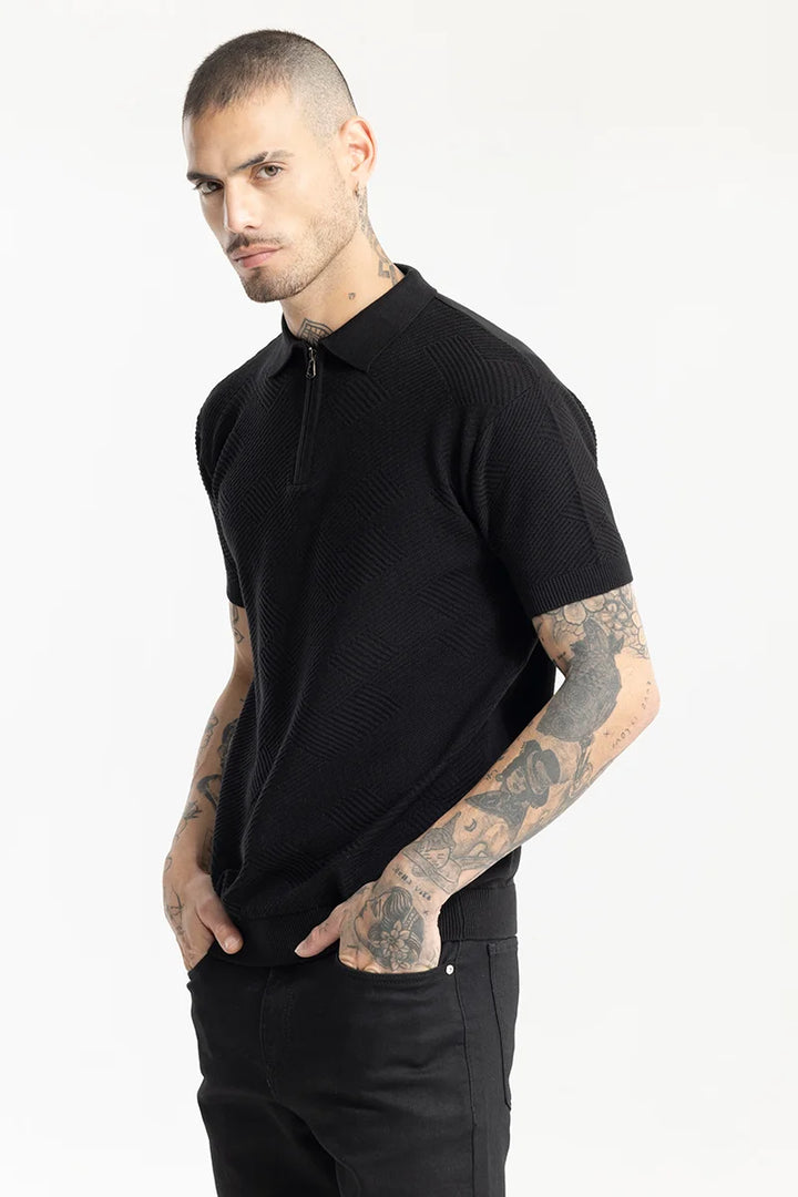 Crochet Black Polo T-Shirt