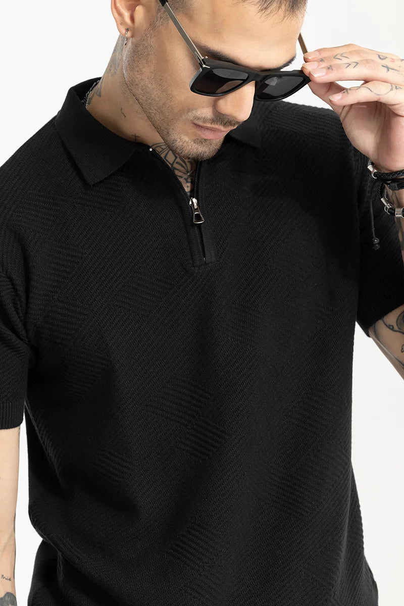 Crochet Black Polo T-Shirt