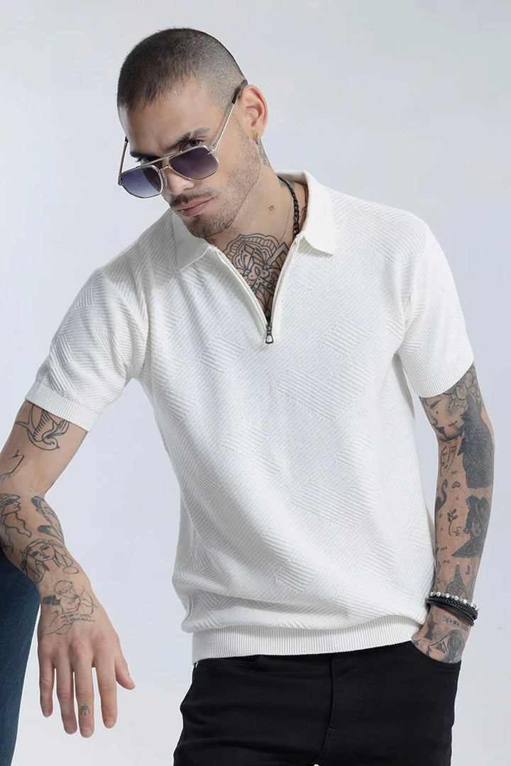 Crochet White Polo T-Shirt