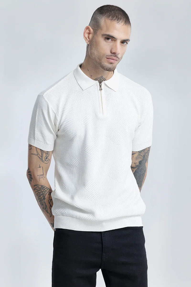 Crochet White Polo T-Shirt