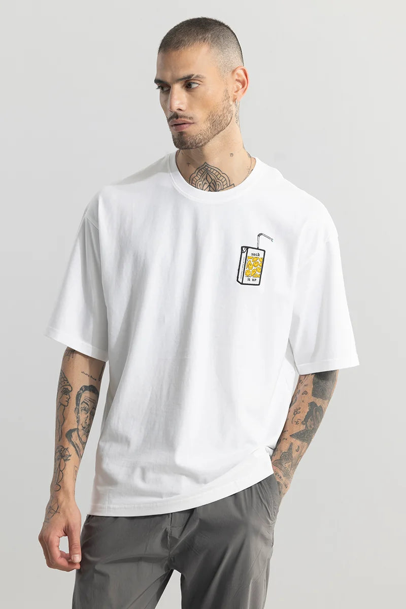 Buy Men's Suck It Up White Oversized T-Shirt Online | SNITCH