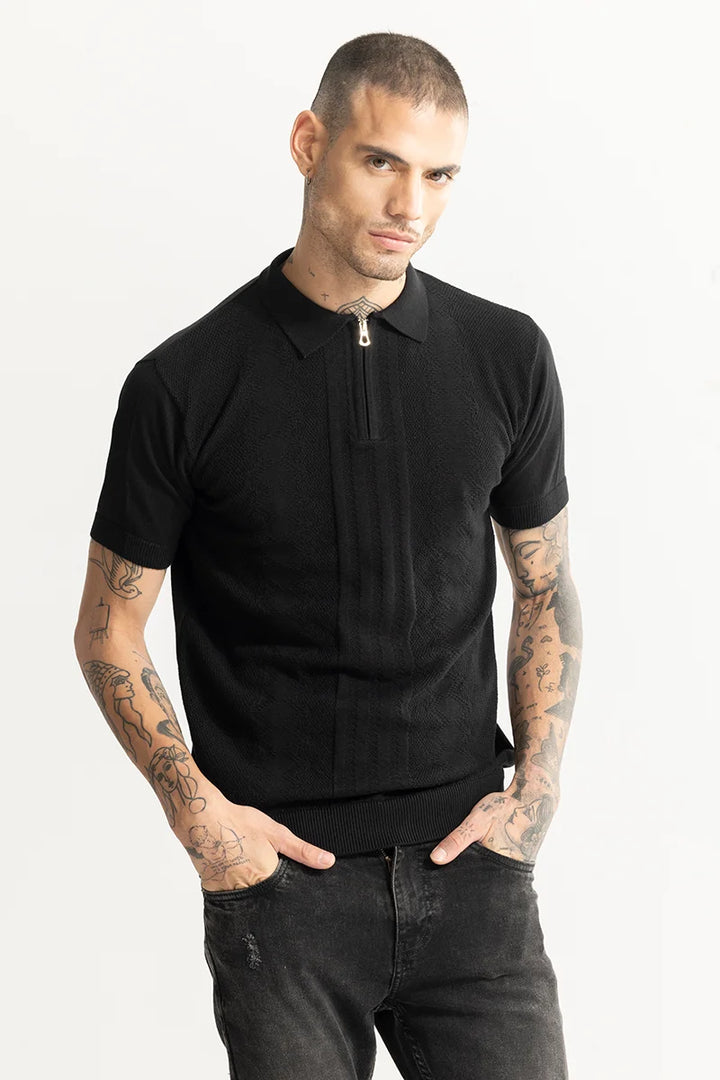 Alpine Knitted Black Polo T-Shirt