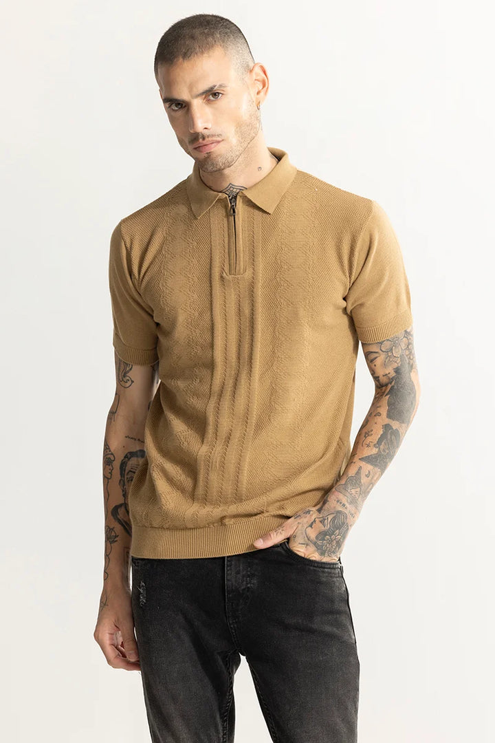Buy Men's Alpine Knitted Beige Polo T-Shirt Online | SNITCH