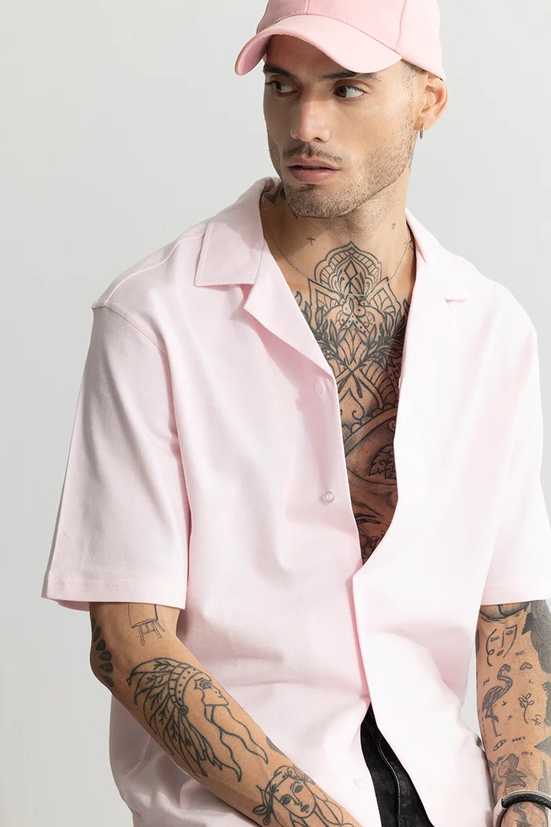 Basic Knitted Light Pink Oversized Shirt