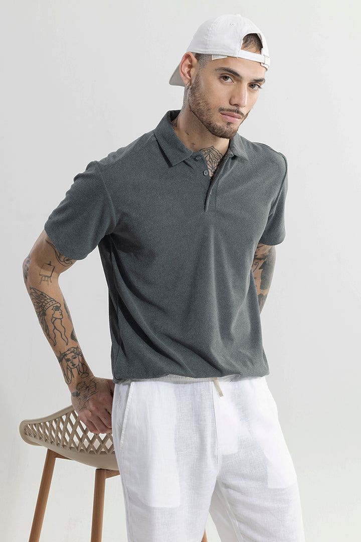 Micro Terry Anchor Grey Polo T-Shirt