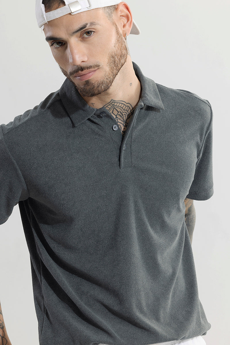 Micro Terry Anchor Grey Polo T-Shirt