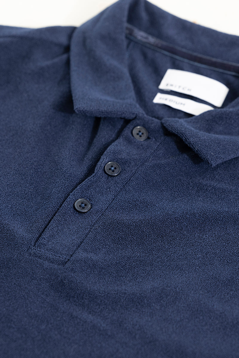 Micro Terry Navy Polo T-Shirt