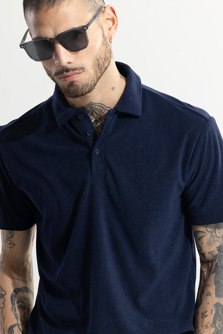 Micro Terry Navy Polo T-Shirt