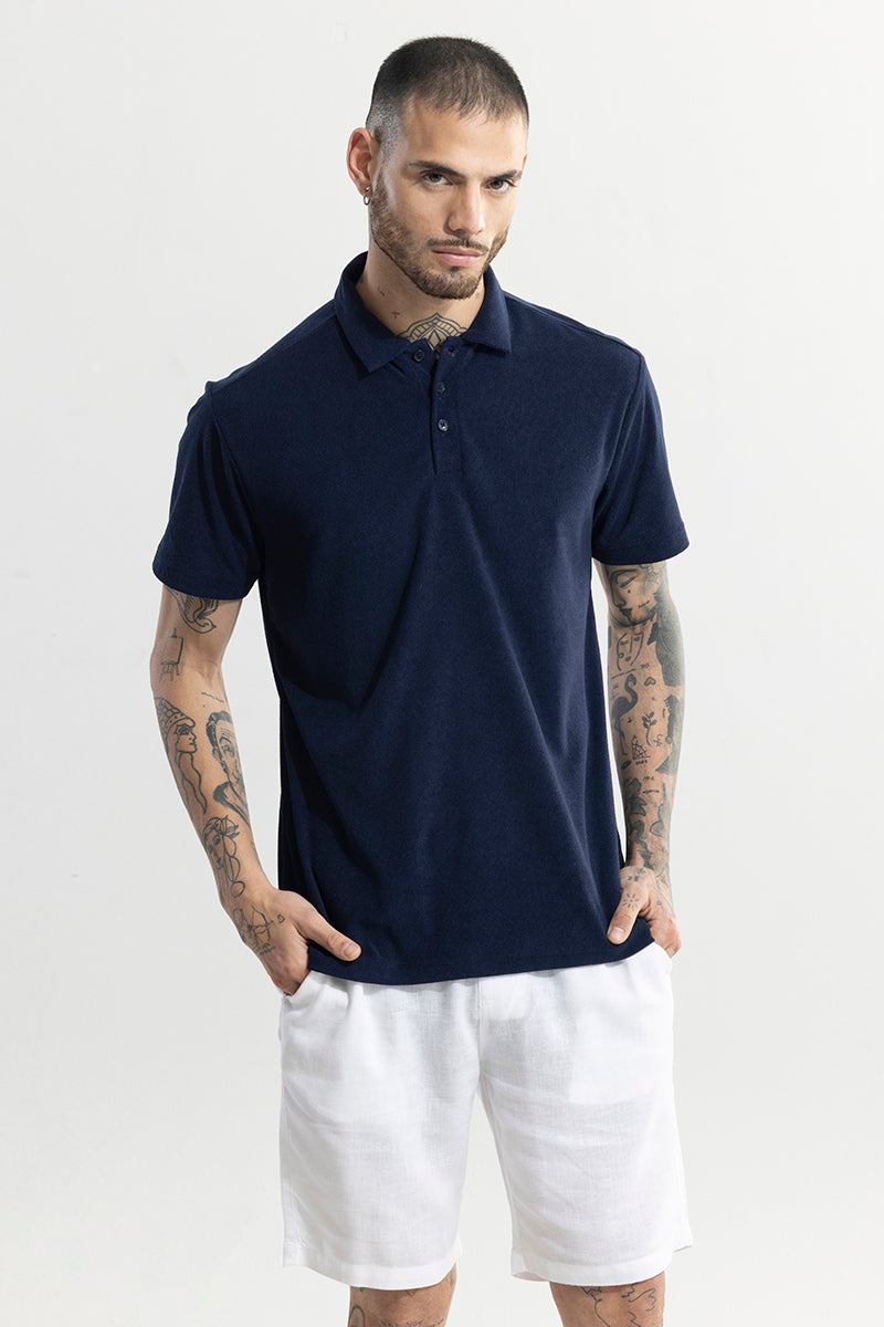 Micro Terry Navy Polo T-Shirt