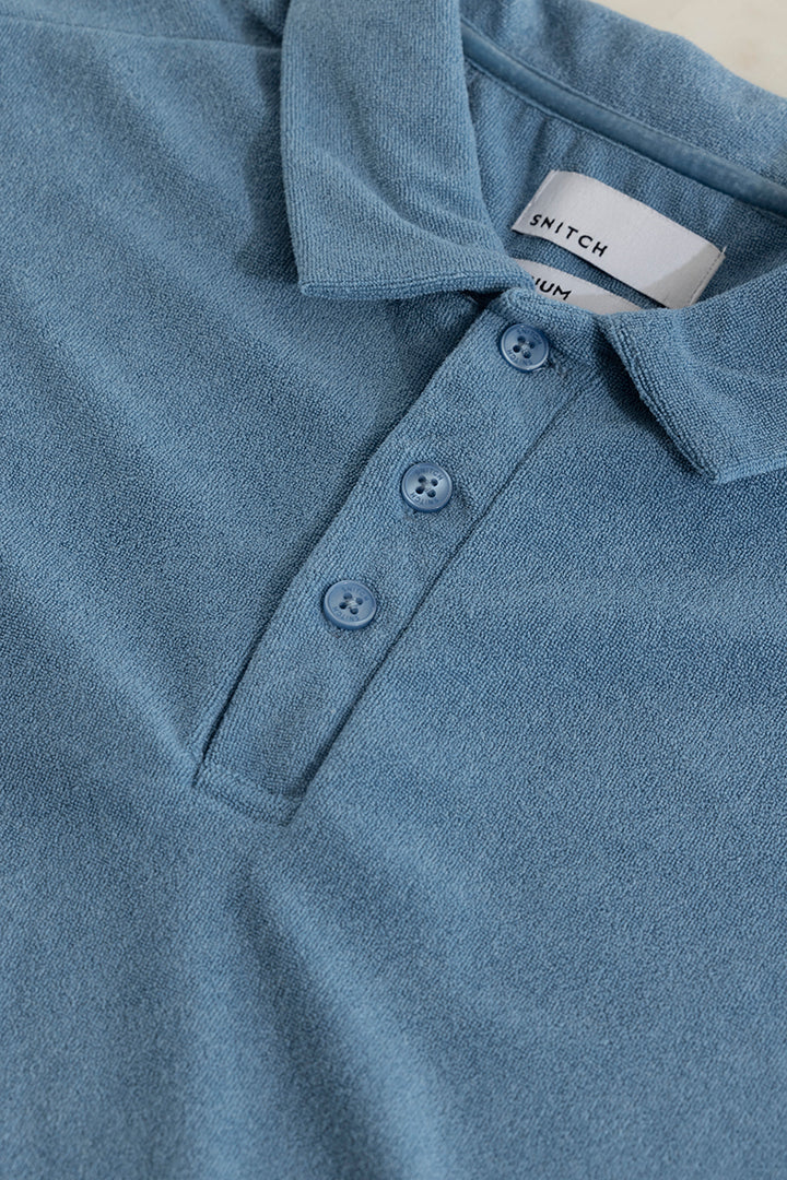 Micro Terry Blue Polo T-Shirt