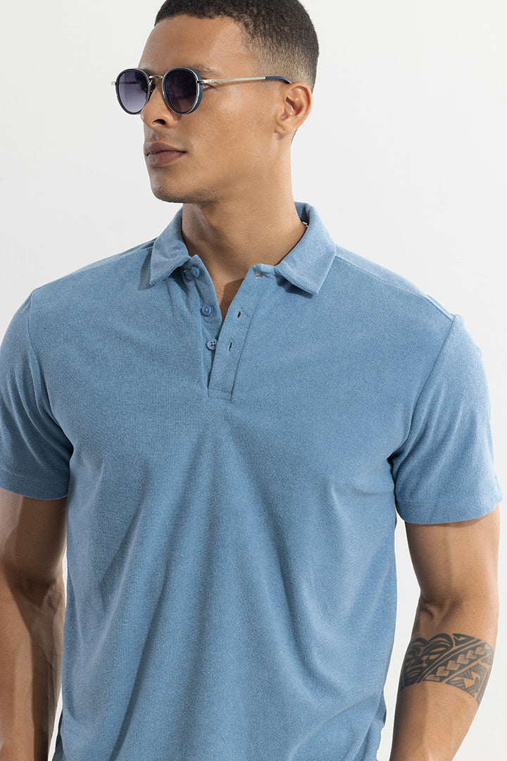 Micro Terry Blue Polo T-Shirt