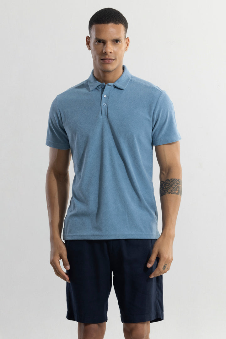 Micro Terry Blue Polo T-Shirt