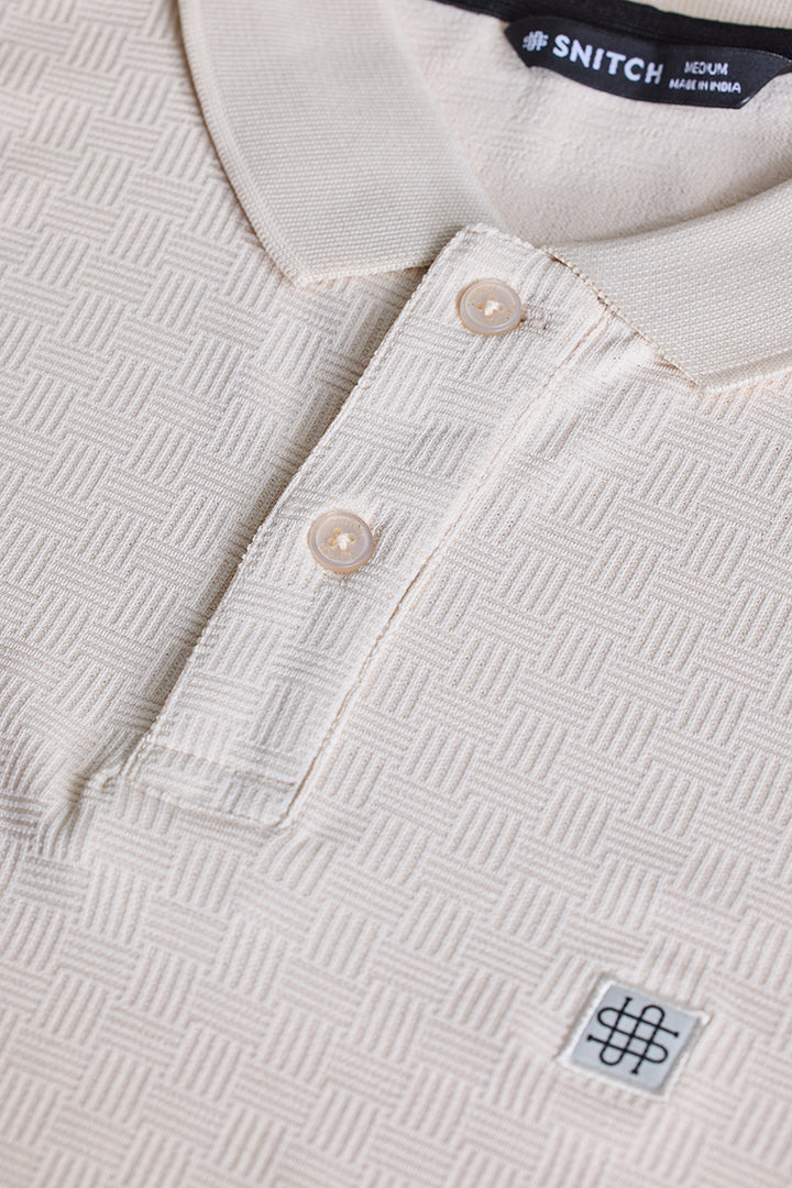 Cream Textured Polo T-Shirt