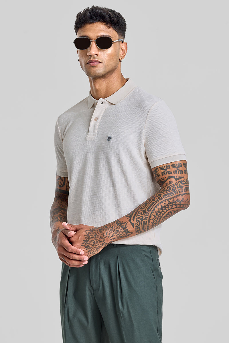 Cream Textured Polo T-Shirt