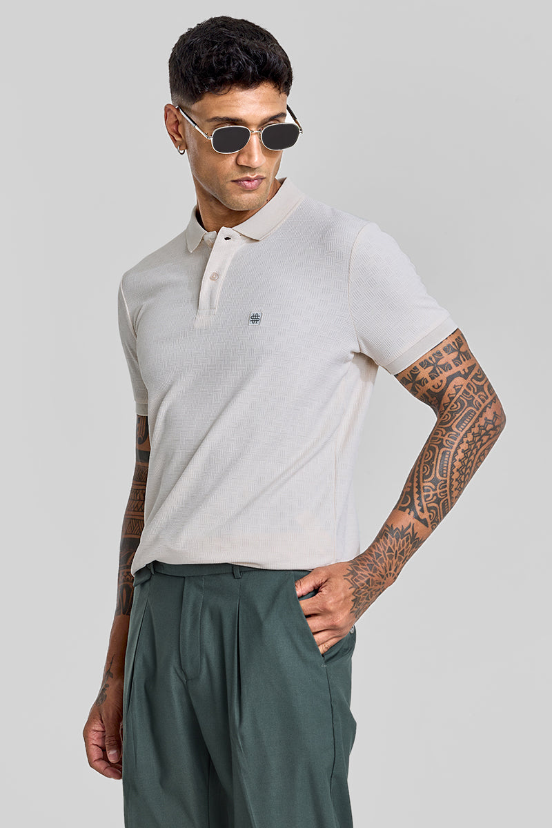 Cream Textured Polo T-Shirt