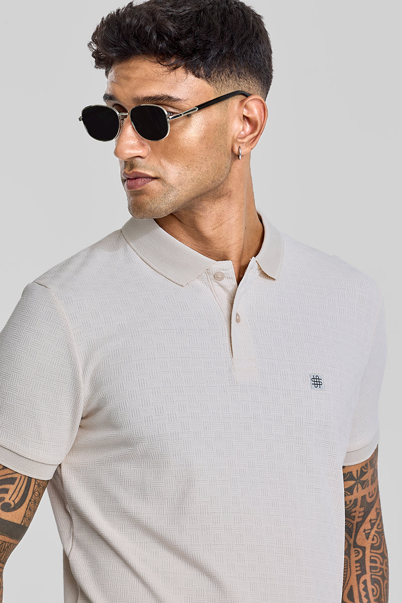 Cream Textured Polo T-Shirt