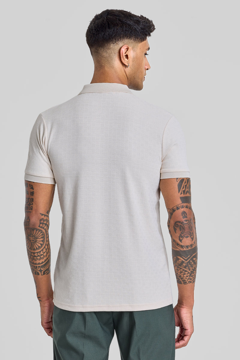 Cream Textured Polo T-Shirt