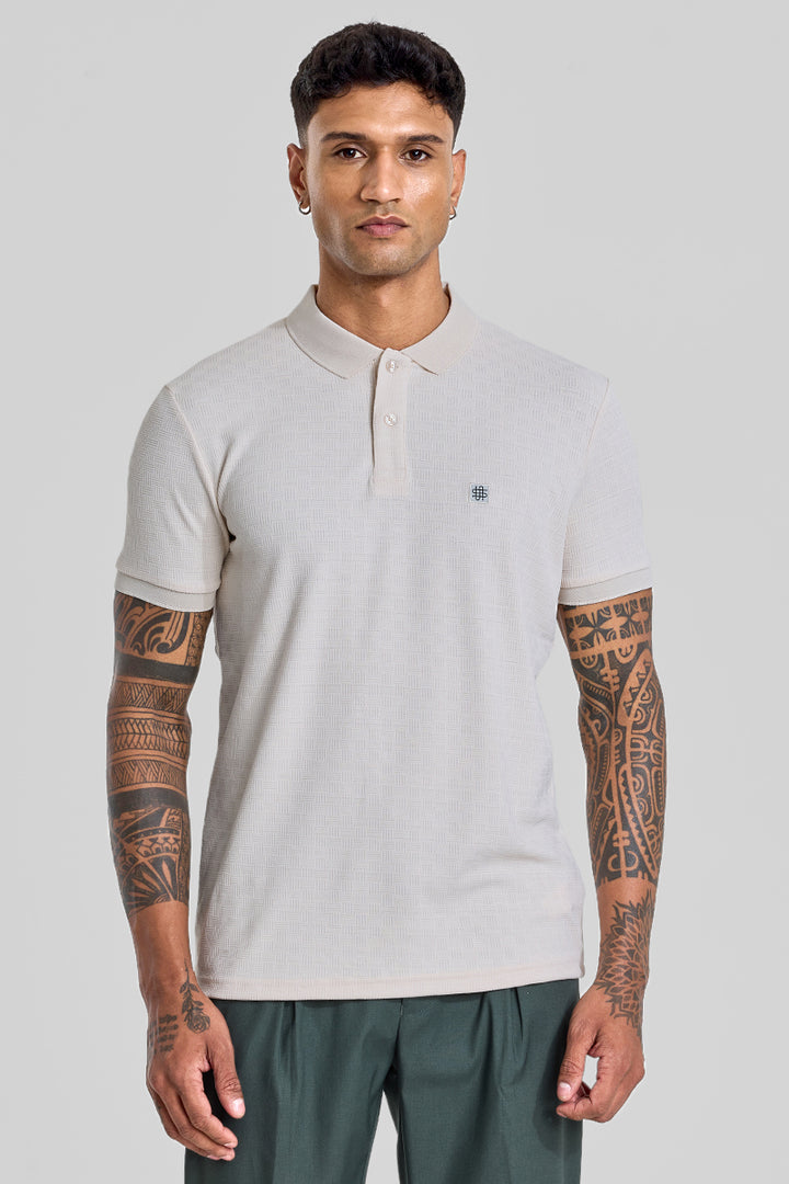 Cream Textured Polo T-Shirt