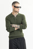 Chunky Ribbed Knitted Olive Polo T-Shirt