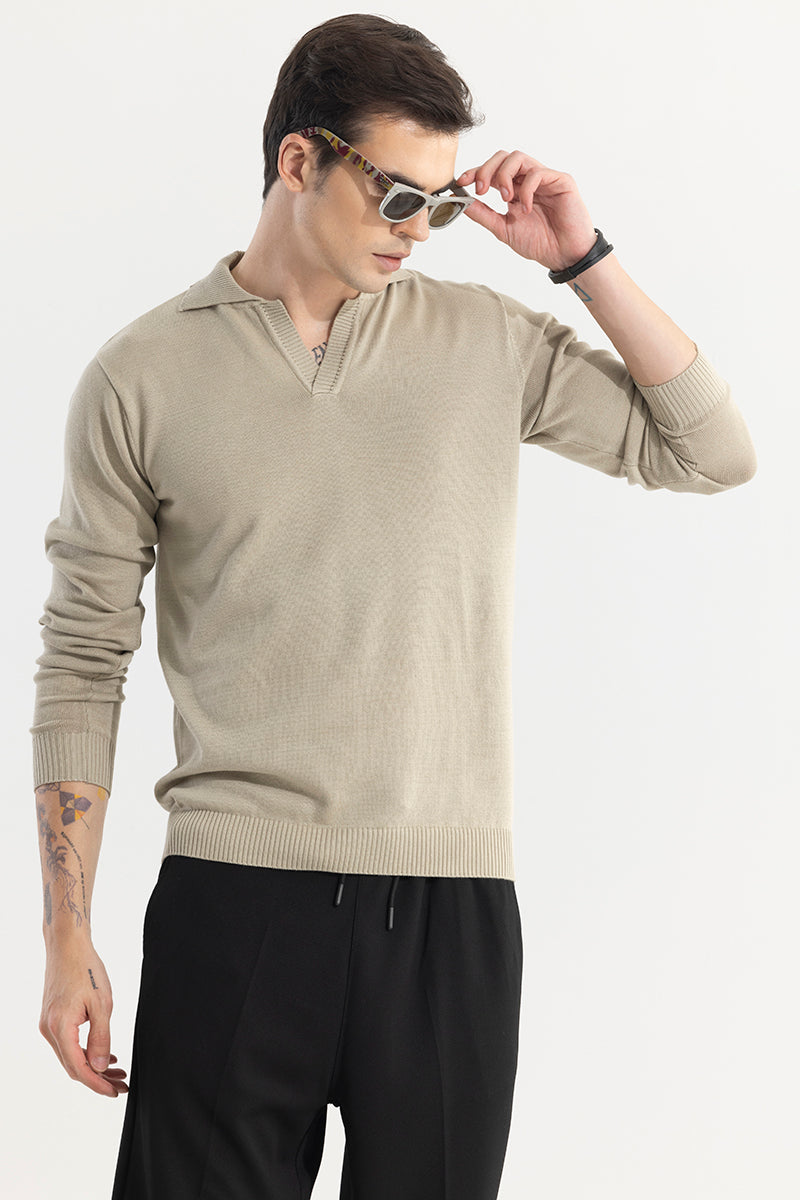 EliteEdge Cream Full Sleeve Polo