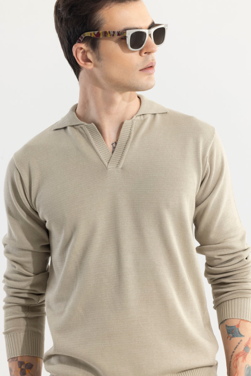 EliteEdge Cream Full Sleeve Polo