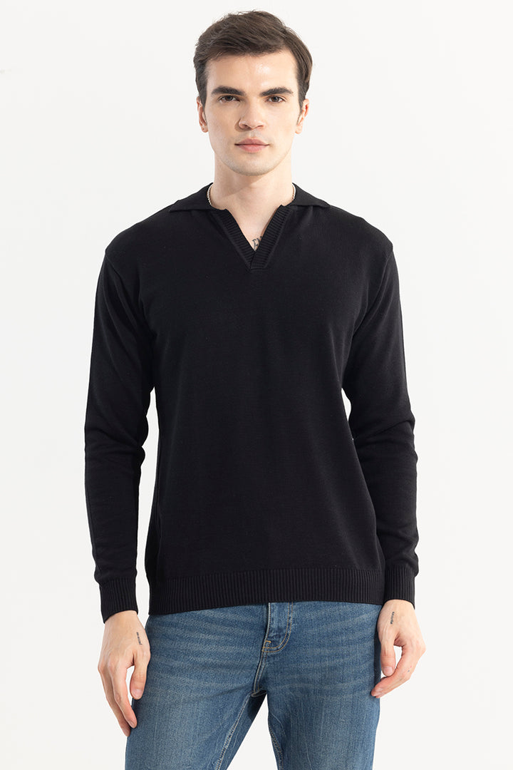 EliteEdge Black Full Sleeve Polo