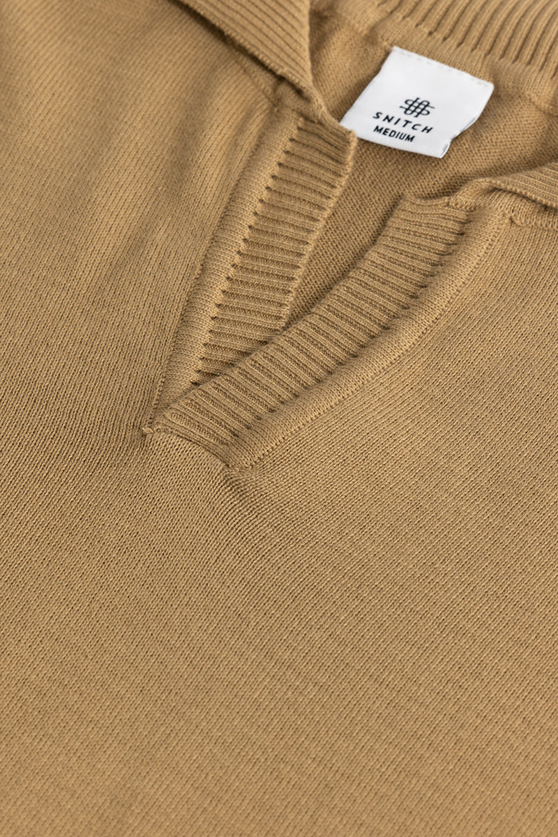 EliteEdge Brown Full Sleeve Polo