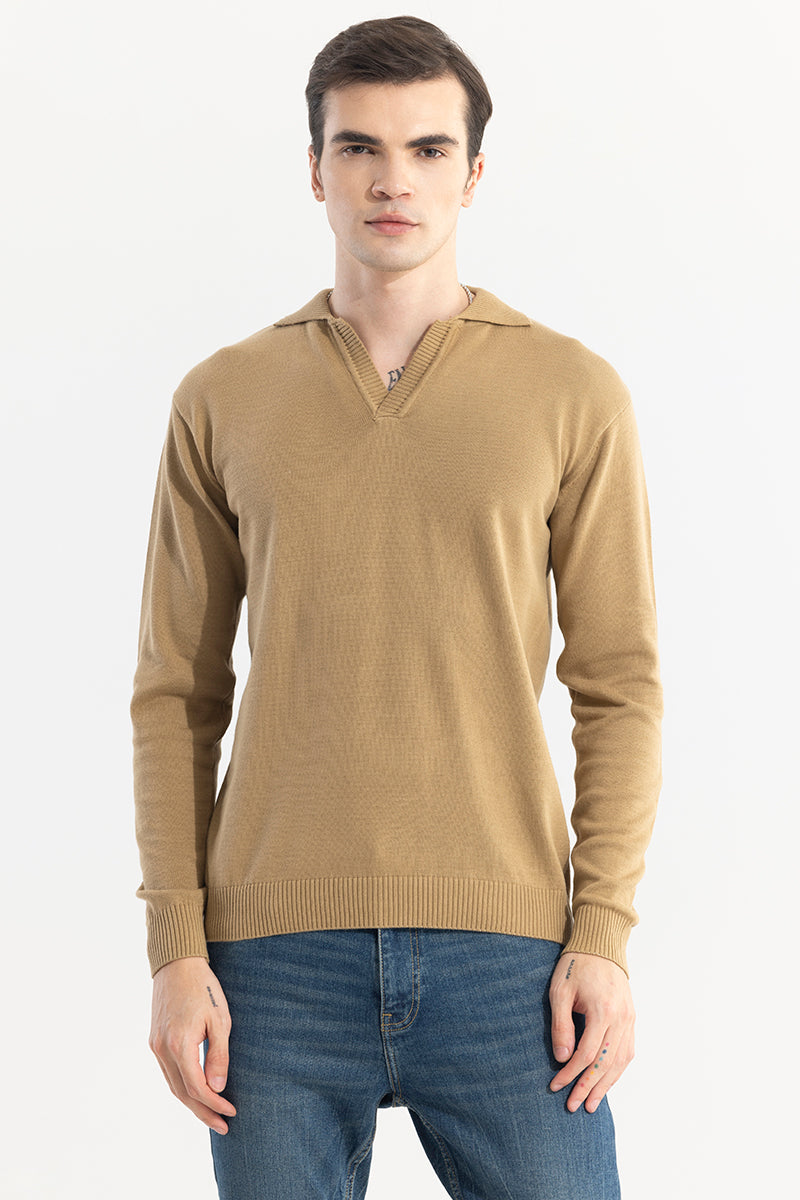 EliteEdge Brown Full Sleeve Polo