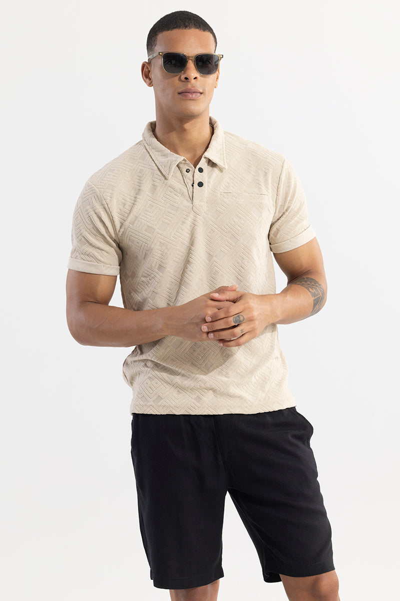 Square Space Cream Polo T-Shirt